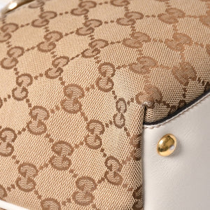 極美品 GUCCI グッチ トートバッグ ハンドバッグ GGキャンバス レザー ベージュ ブラウン 169946 ゴールド金具 中古 4a003703
