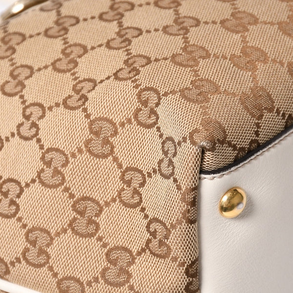 極美品 GUCCI グッチ トートバッグ ハンドバッグ GGキャンバス レザー ベージュ ブラウン 169946 ゴールド金具 中古 4a003703