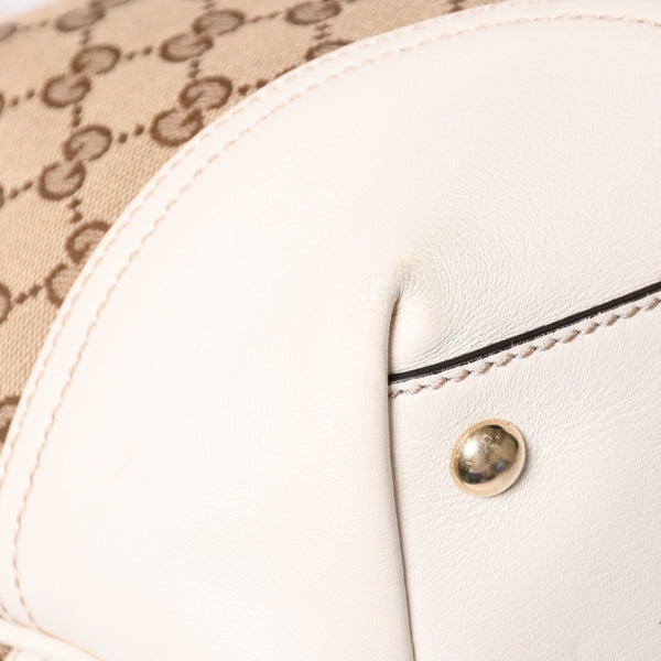 極美品 GUCCI グッチ トートバッグ ハンドバッグ GGキャンバス レザー ベージュ ブラウン 169946 ゴールド金具 中古 4a003703