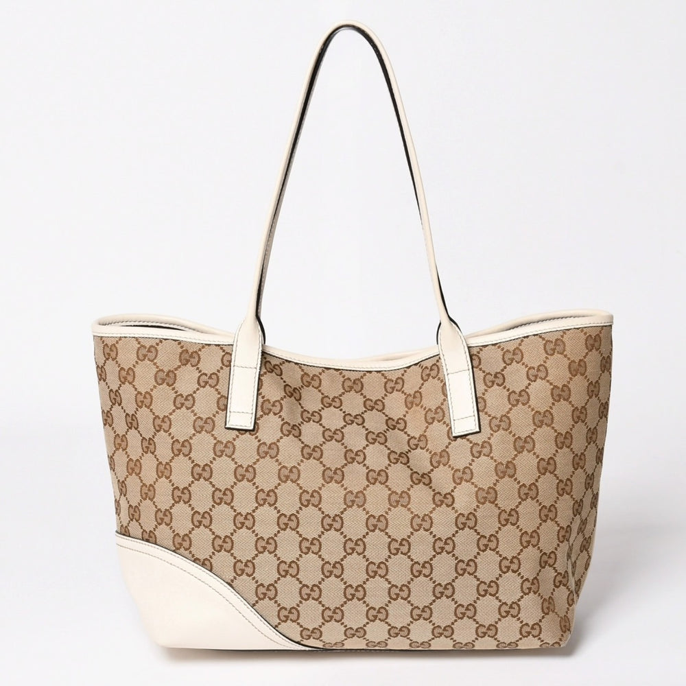 極美品 GUCCI グッチ トートバッグ ハンドバッグ GGキャンバス レザー ベージュ ブラウン 169946 ゴールド金具 中古 4a003703