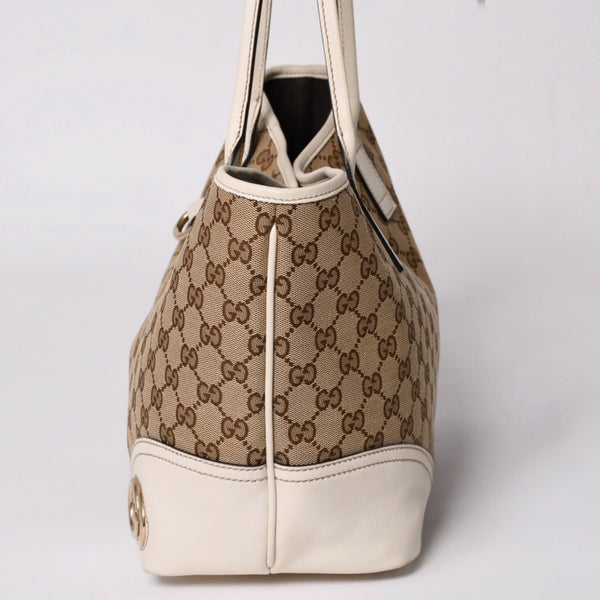 極美品 GUCCI グッチ トートバッグ ハンドバッグ GGキャンバス レザー ベージュ ブラウン 169946 ゴールド金具 中古 4a003703