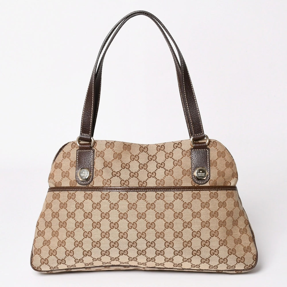 極美品 GUCCI グッチ GGキャンバス ショルダーバッグ ベージュ ブラウン ゴールド金具 163238 中古 4a003447