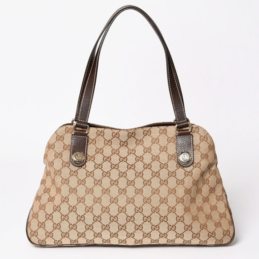 極美品 GUCCI グッチ GGキャンバス ショルダーバッグ ベージュ ブラウン ゴールド金具 163238 中古 4a003447