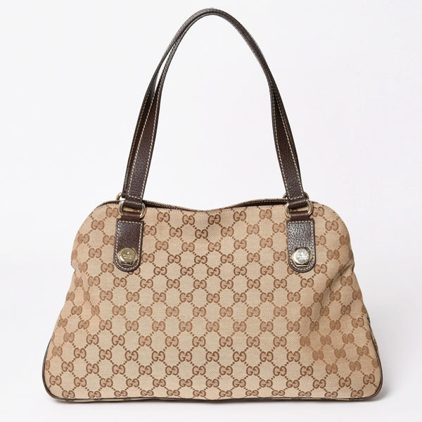 極美品 GUCCI グッチ GGキャンバス ショルダーバッグ ベージュ ブラウン ゴールド金具 163238 中古 4a003447