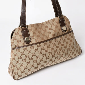 極美品 GUCCI グッチ GGキャンバス ショルダーバッグ ベージュ ブラウン ゴールド金具 163238 中古 4a003447