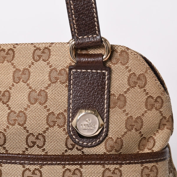 極美品 GUCCI グッチ GGキャンバス ショルダーバッグ ベージュ ブラウン ゴールド金具 163238 中古 4a003447