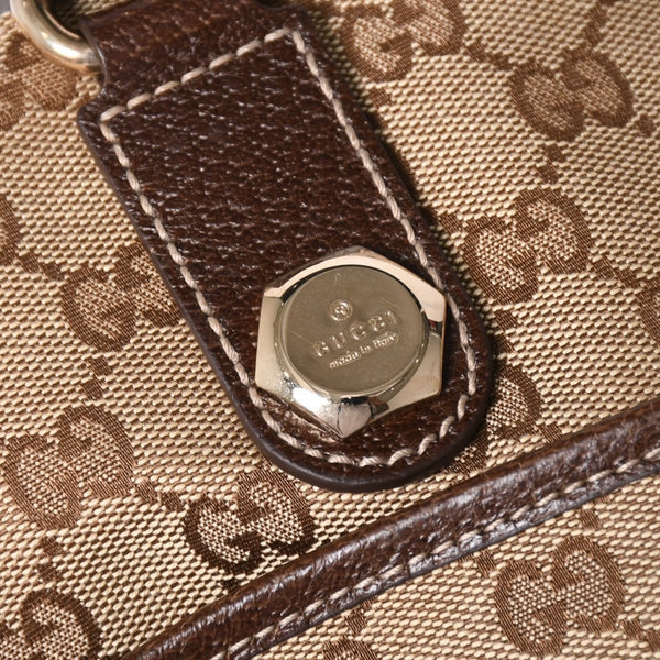 極美品 GUCCI グッチ GGキャンバス ショルダーバッグ ベージュ ブラウン ゴールド金具 163238 中古 4a003447