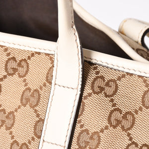 極美品 GUCCI グッチ トートバッグ ハンドバッグ GGキャンバス レザー ベージュ ブラウン 169946 ゴールド金具 中古 4a003703