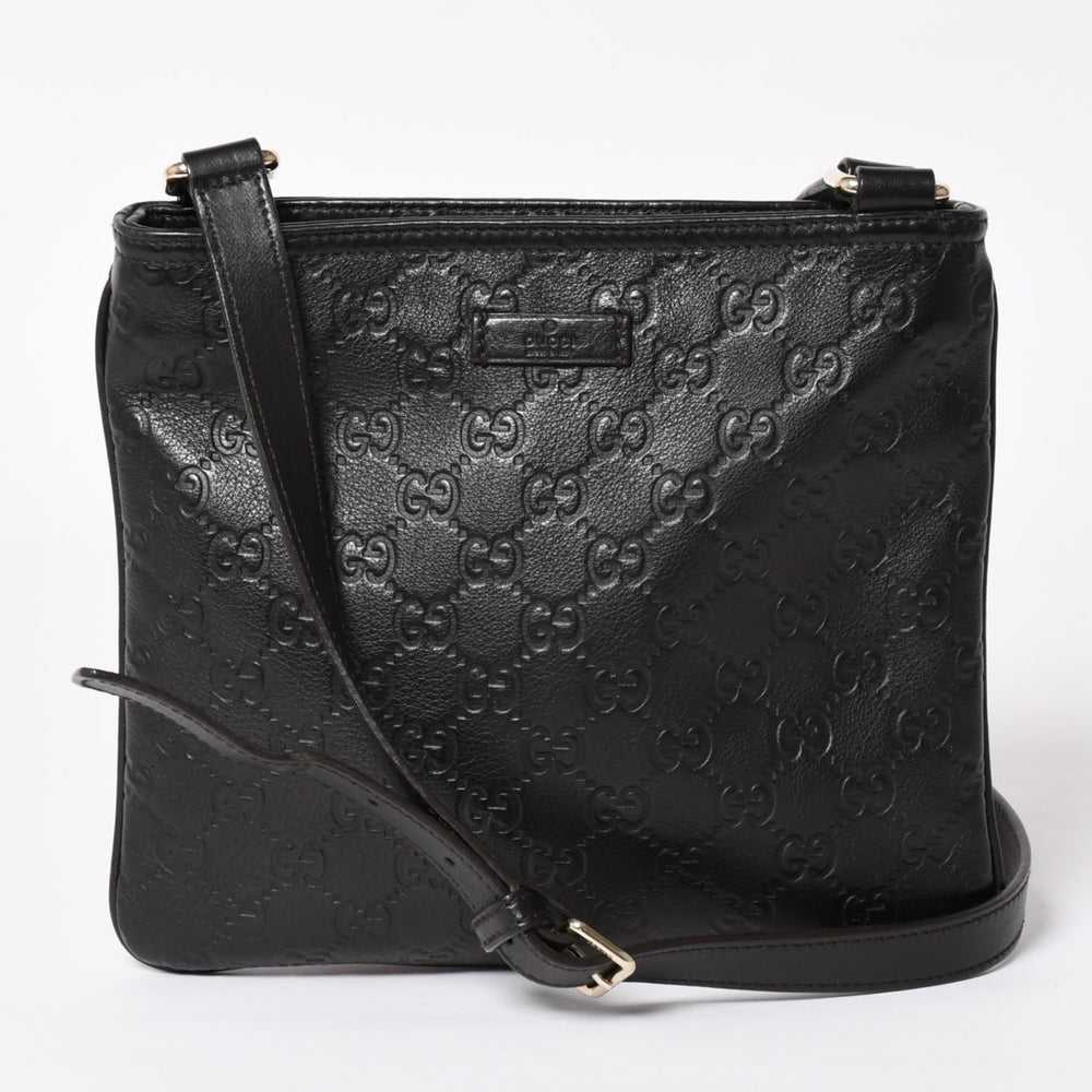 極美品 GUCCI グッチ ショルダーバッグ 201533 レザー グッチシマ ブラック ゴールド金具 中古 4a003707