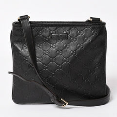 極美品 GUCCI グッチ ショルダーバッグ 201533 レザー グッチシマ ブラック ゴールド金具 中古 4a003707