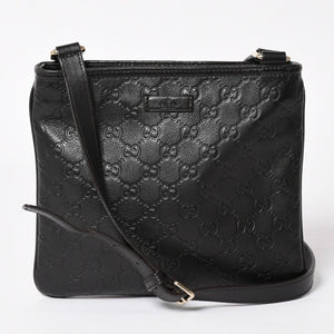 極美品 GUCCI グッチ ショルダーバッグ 201533 レザー グッチシマ ブラック ゴールド金具 中古 4a003707