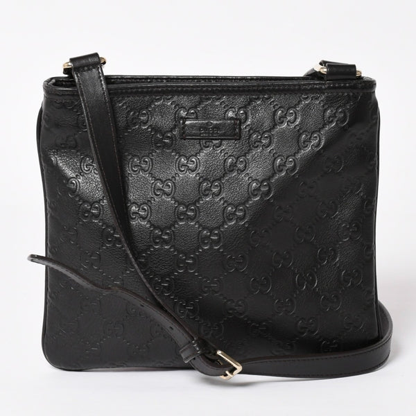 極美品 GUCCI グッチ ショルダーバッグ 201533 レザー グッチシマ ブラック ゴールド金具 中古 4a003707