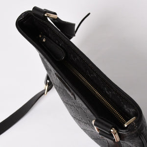 極美品 GUCCI グッチ ショルダーバッグ 201533 レザー グッチシマ ブラック ゴールド金具 中古 4a003707