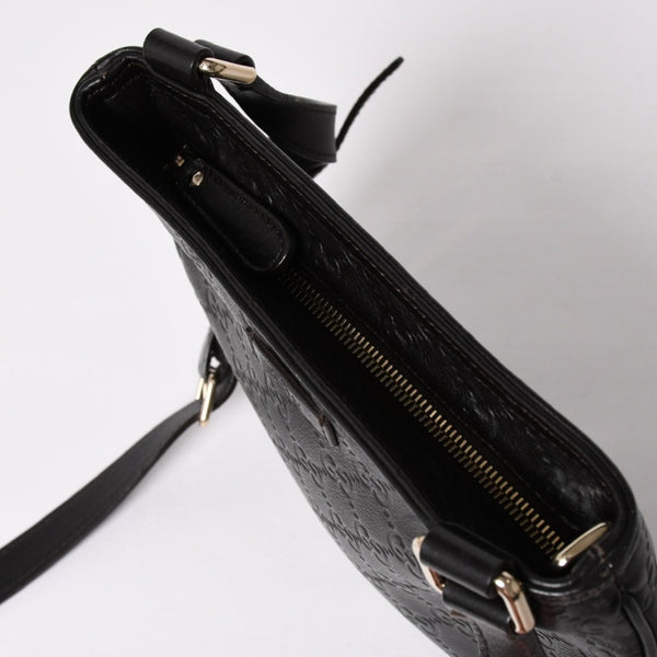極美品 GUCCI グッチ ショルダーバッグ 201533 レザー グッチシマ ブラック ゴールド金具 中古 4a003707