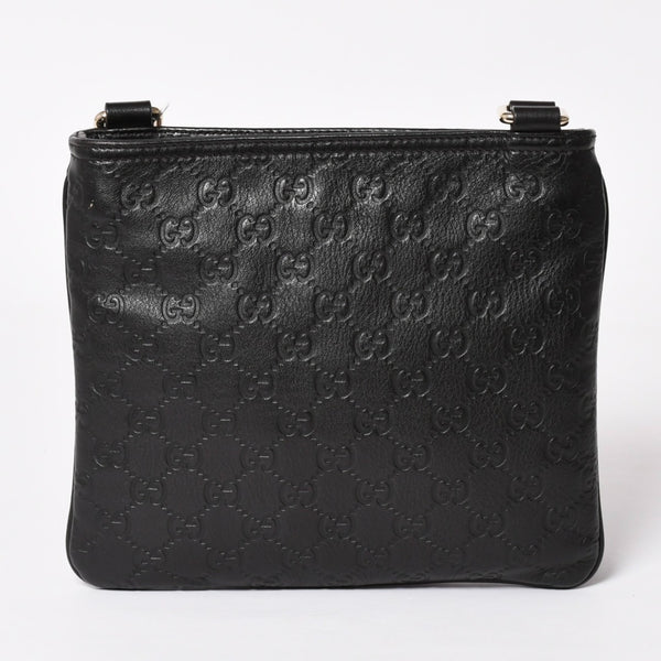 極美品 GUCCI グッチ ショルダーバッグ 201533 レザー グッチシマ ブラック ゴールド金具 中古 4a003707