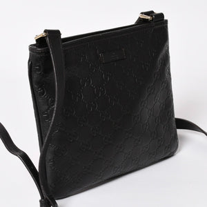 極美品 GUCCI グッチ ショルダーバッグ 201533 レザー グッチシマ ブラック ゴールド金具 中古 4a003707
