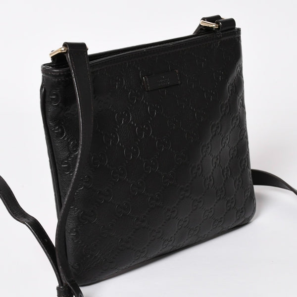 極美品 GUCCI グッチ ショルダーバッグ 201533 レザー グッチシマ ブラック ゴールド金具 中古 4a003707