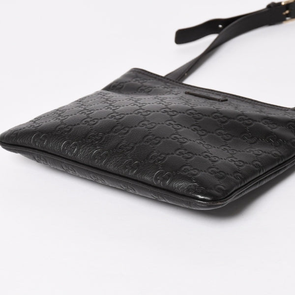 極美品 GUCCI グッチ ショルダーバッグ 201533 レザー グッチシマ ブラック ゴールド金具 中古 4a003707