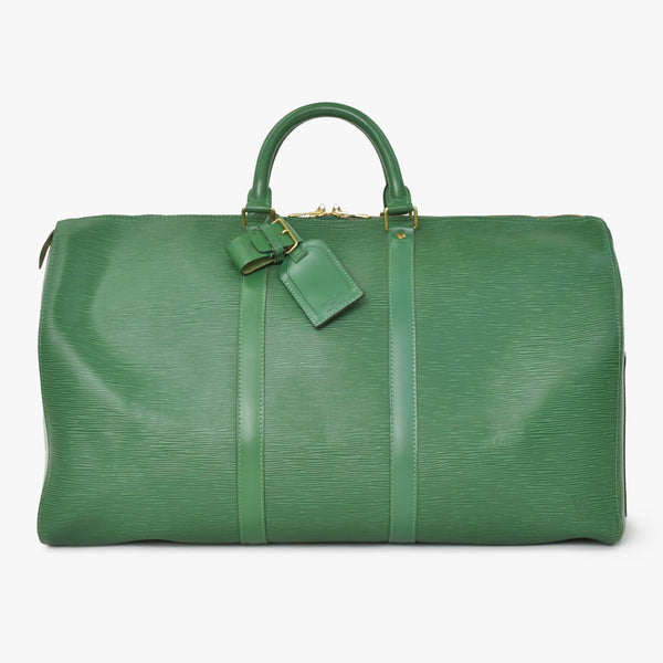 LOUIS VUITTON ルイヴィトン キーポル50 ボストンバッグ M42964 ボルネオグリーン エピレザー ゴールド金具 美品 中古 4a003714