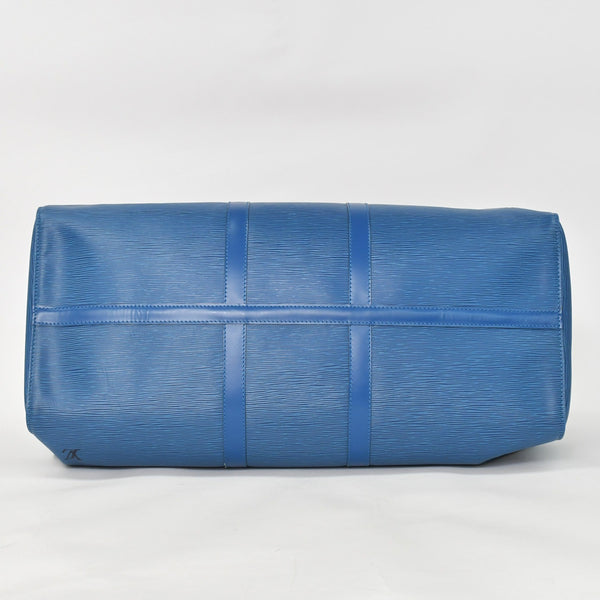 LOUIS VUITTON ルイヴィトン エピ キーポル55 ボストンバッグ レザー ブルー エピレザー M42955 ロゴ 美品 中古 4a003673