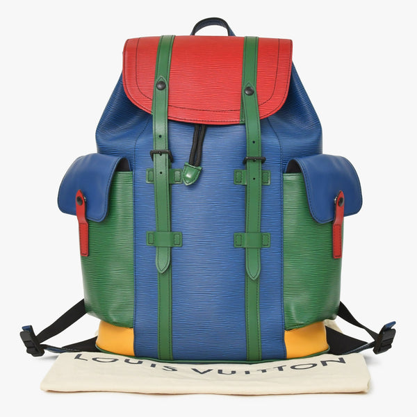Very good condition LOUIS VUITTON Epi Christopher PM M55565 Rucksack Blue Red Green Used 4a003562
