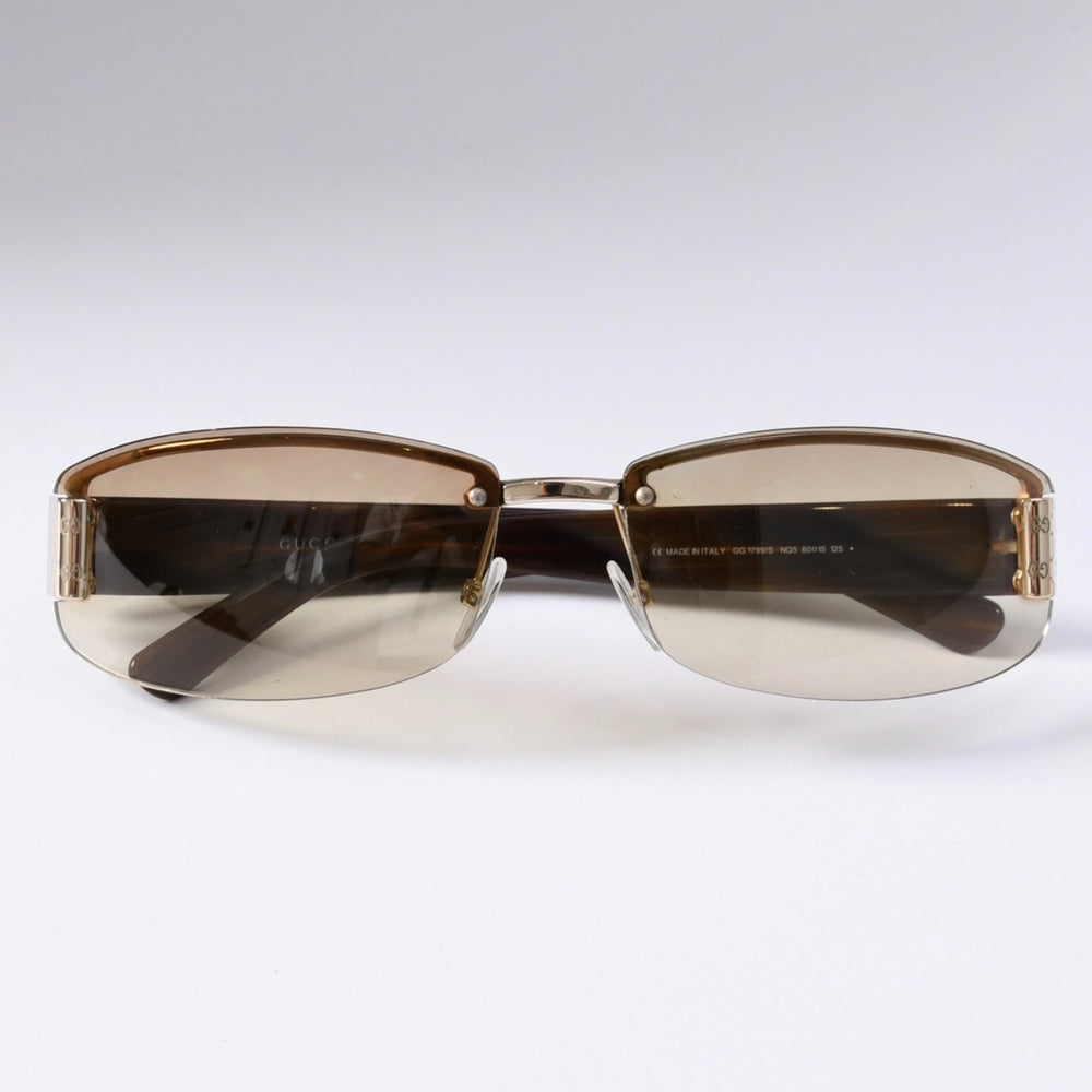 GUCCI グッチ サングラス ハーフリム GG 1799/S イタリア製 アセテート メタル ブラウン ゴールド金具 サイズ60☐15 美品 中古 4a003719