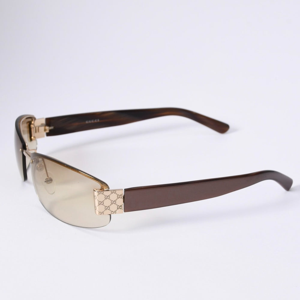 GUCCI グッチ サングラス ハーフリム GG 1799/S イタリア製 アセテート メタル ブラウン ゴールド金具 サイズ60☐15 美品 中古 4a003719