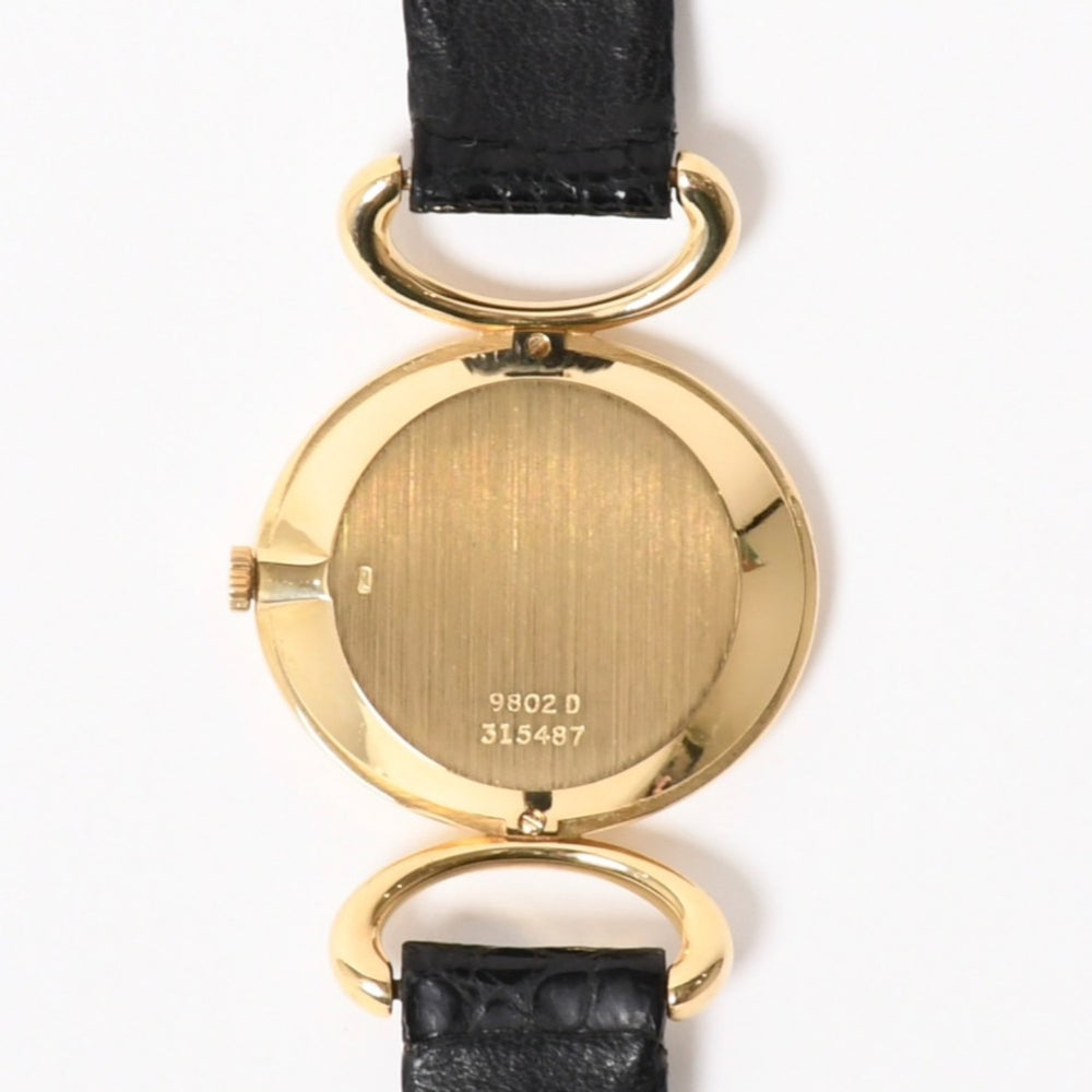 PIAGET ピアジェ 腕時計 9802 D 重量約31.69g 18KYG 純正ダイヤ レザー 手巻き マラカイト文字盤 750刻印 美品 中古 4a003721