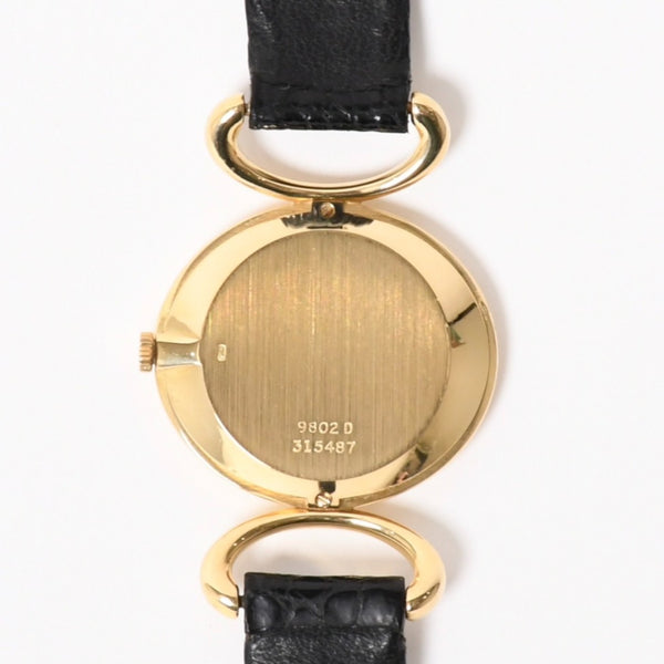 PIAGET ピアジェ 腕時計 9802 D 重量約31.69g 18KYG 純正ダイヤ レザー 手巻き マラカイト文字盤 750刻印 美品 中古 4a003721