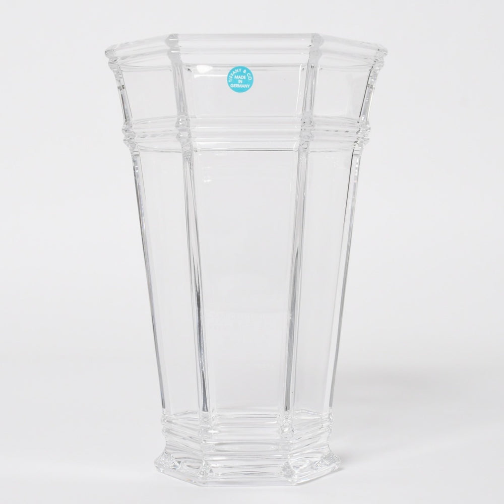 Brand new, unused TIFFANY&Co. Tiffany &amp; Co. Flower Vase, Glass, Hexagon Shape, Clear, with Company Engraving and Name, Used, 4a005293