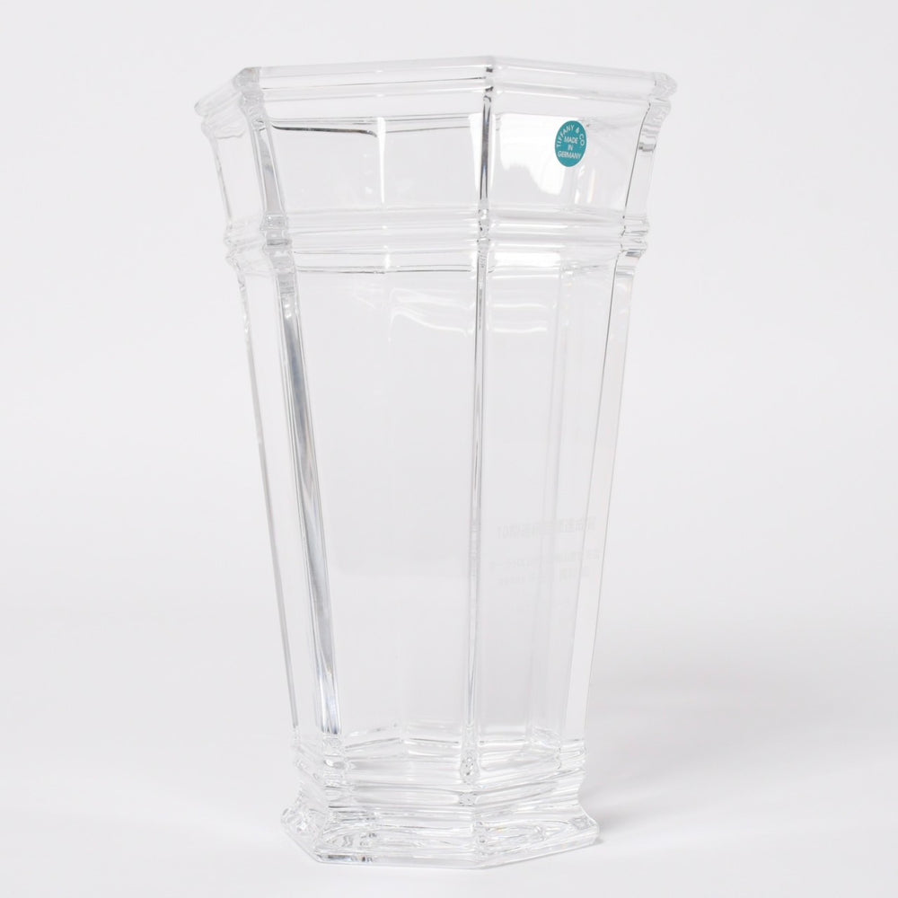 新品未使用 TIFFANY&Co. ティファニー Flower Vase フラワーベース 花瓶 ガラス ヘキサゴン クリア 企業刻印 ネーム入り 中古 4a005293
