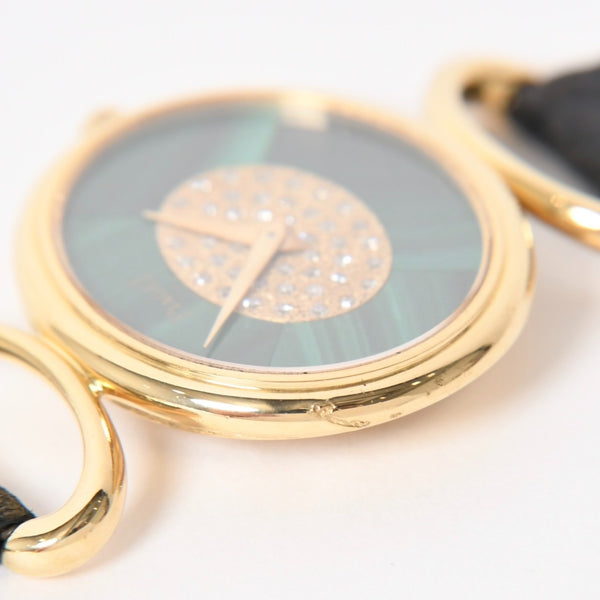 PIAGET ピアジェ 腕時計 9802 D 重量約31.69g 18KYG 純正ダイヤ レザー 手巻き マラカイト文字盤 750刻印 美品 中古 4a003721