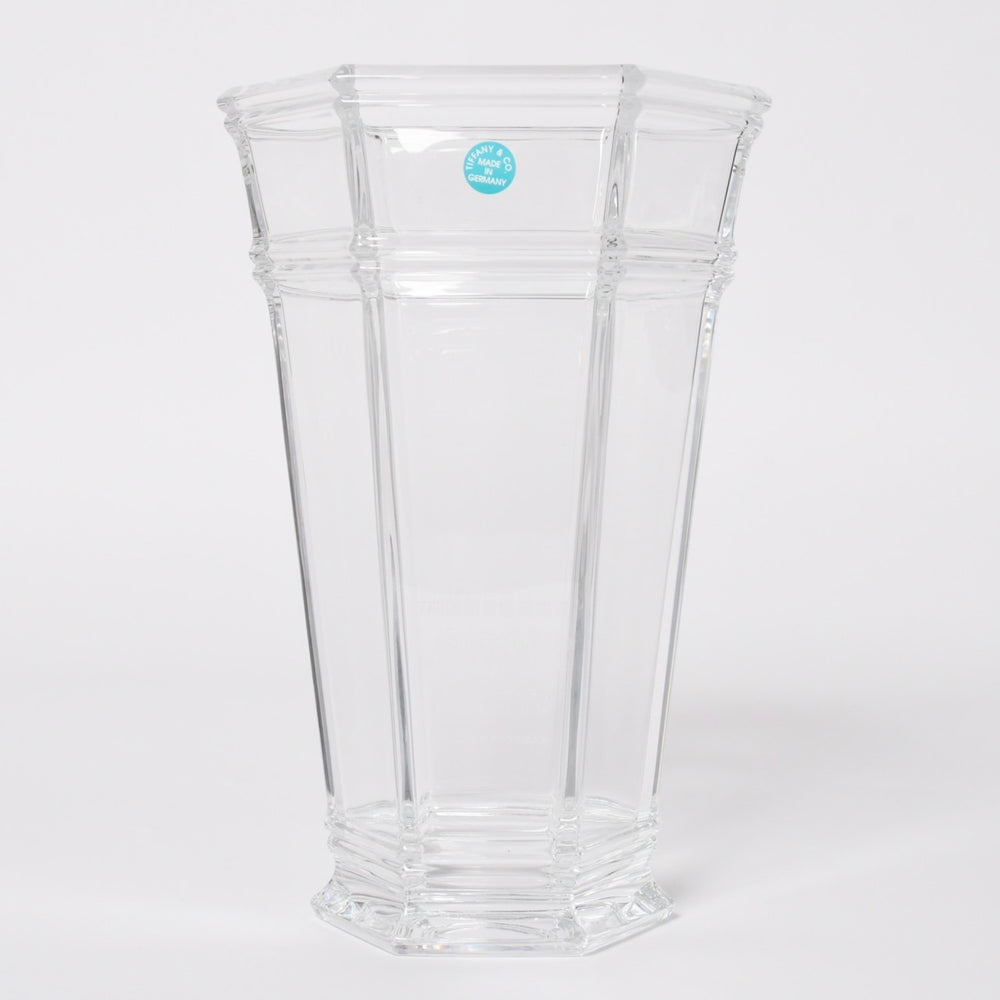 Brand new, unused TIFFANY&Co. Tiffany &amp; Co. Flower Vase, Glass, Hexagon Shape, Clear, with Company Engraving and Name, Used, 4a005292