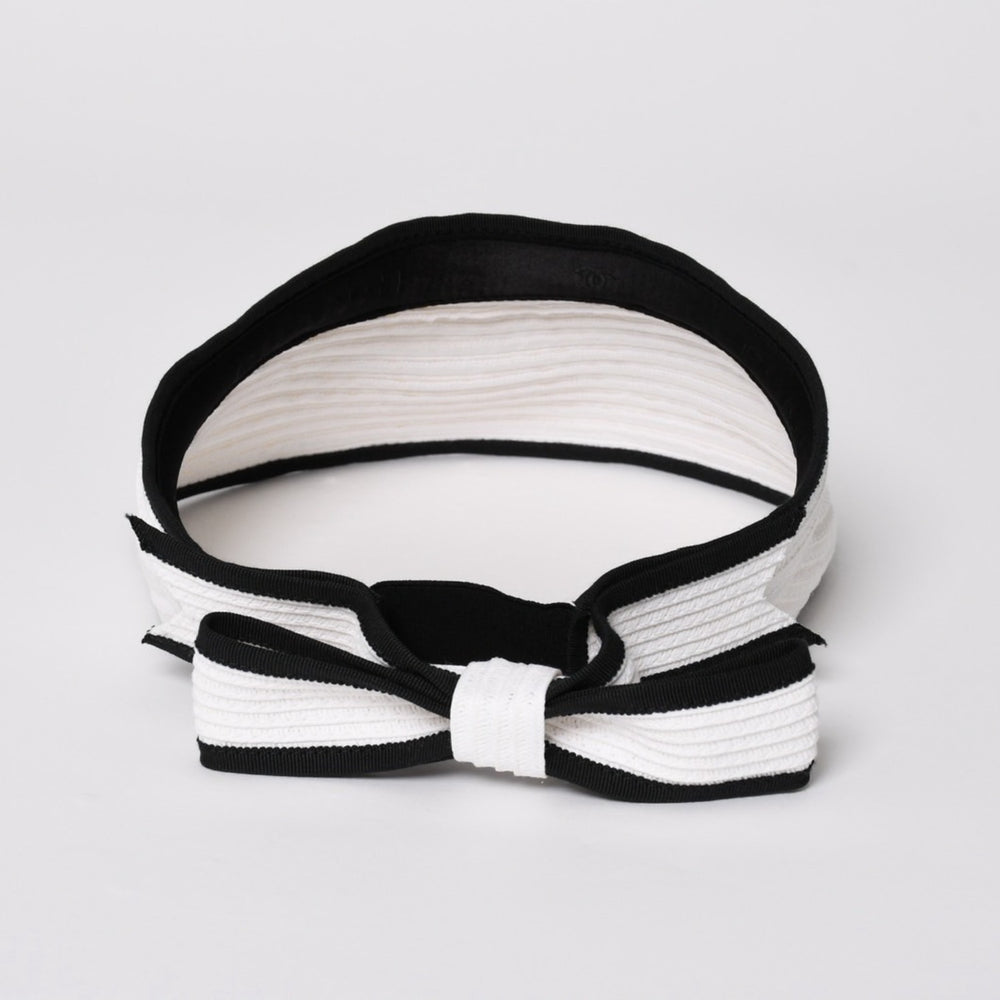 極美品 CHANEL シャネル 22SS サンバイザー 帽子 AA8071 サイズM ココマーク リボン ラフィア ブラック ホワイト 中古 4a005401