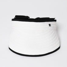 画像をギャラリービューアに読み込む, 極美品 CHANEL シャネル 22SS サンバイザー 帽子 AA8071 サイズM ココマーク リボン ラフィア ブラック ホワイト 中古 4a005401