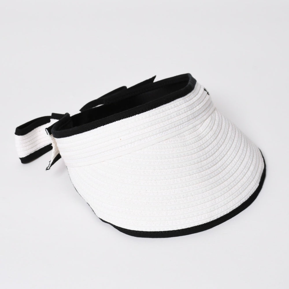 Very Good Condition CHANEL 22SS Sun Visor Hat AA8071 Size M Here Mark Ribbon Raffia Black White Used 4a005401