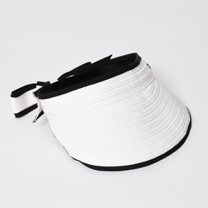 Very Good Condition CHANEL 22SS Sun Visor Hat AA8071 Size M Here Mark Ribbon Raffia Black White Used 4a005401
