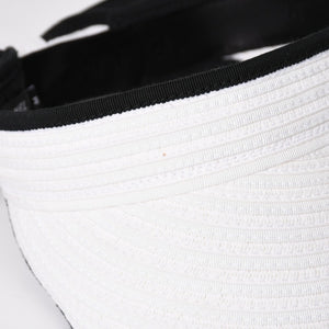 Very Good Condition CHANEL 22SS Sun Visor Hat AA8071 Size M Here Mark Ribbon Raffia Black White Used 4a005401