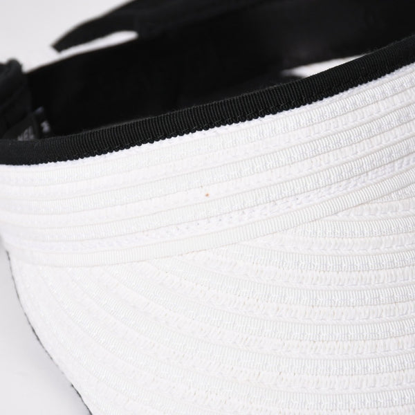 Very Good Condition CHANEL 22SS Sun Visor Hat AA8071 Size M Here Mark Ribbon Raffia Black White Used 4a005401