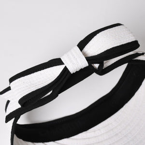 Very Good Condition CHANEL 22SS Sun Visor Hat AA8071 Size M Here Mark Ribbon Raffia Black White Used 4a005401
