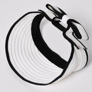 Very Good Condition CHANEL 22SS Sun Visor Hat AA8071 Size M Here Mark Ribbon Raffia Black White Used 4a005401