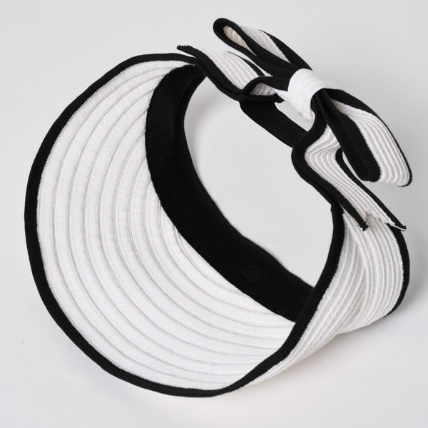 Very Good Condition CHANEL 22SS Sun Visor Hat AA8071 Size M Here Mark Ribbon Raffia Black White Used 4a005401
