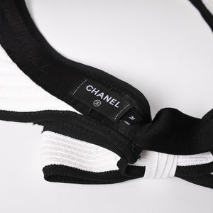 Very Good Condition CHANEL 22SS Sun Visor Hat AA8071 Size M Here Mark Ribbon Raffia Black White Used 4a005401