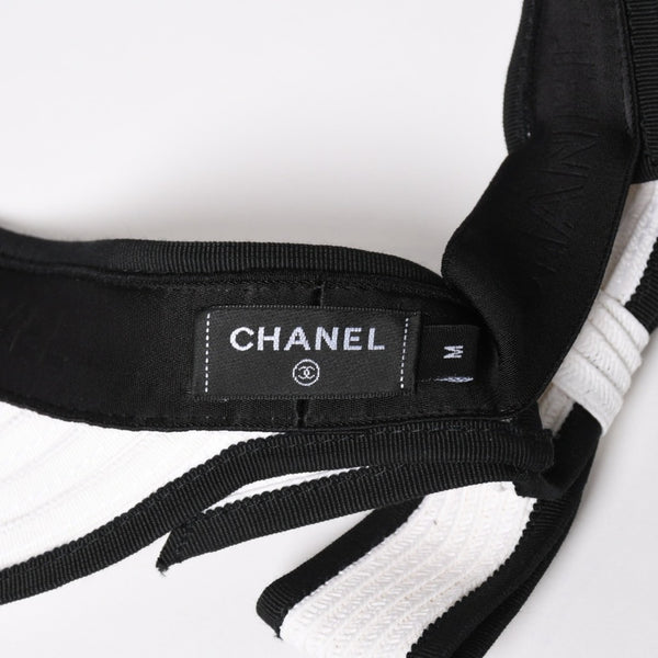 Very Good Condition CHANEL 22SS Sun Visor Hat AA8071 Size M Here Mark Ribbon Raffia Black White Used 4a005401
