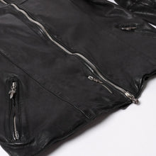 Load image into Gallery viewer, CHROME HEARTS クロムハーツ × リックオウエンス ノーカラーウォッシャブルシングルレザーライダースジャケット シープレザー シルバー925 ダガー アウター XLサイズ 美品 中古 4a003725