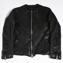 Load image into Gallery viewer, CHROME HEARTS クロムハーツ × リックオウエンス ノーカラーウォッシャブルシングルレザーライダースジャケット シープレザー シルバー925 ダガー アウター XLサイズ 美品 中古 4a003725