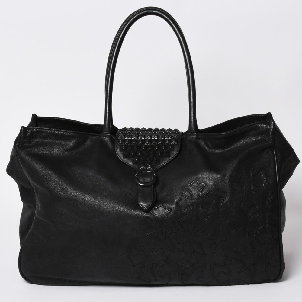 極美品 CHROME HEARTS クロムハーツ JET SET トートバッグ ボストンバッグ クロスパッチ レザー シルバー925 ブラックロジウム 中古 4a003752