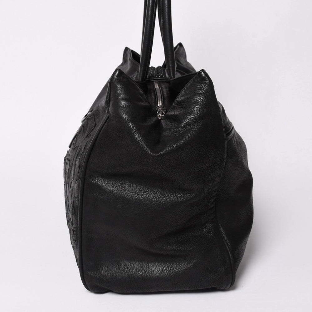 極美品 CHROME HEARTS クロムハーツ JET SET トートバッグ ボストンバッグ クロスパッチ レザー シルバー925 ブラックロジウム 中古 4a003752