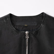 Load image into Gallery viewer, CHROME HEARTS クロムハーツ × リックオウエンス ノーカラーウォッシャブルシングルレザーライダースジャケット シープレザー シルバー925 ダガー アウター XLサイズ 美品 中古 4a003725