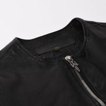 Load image into Gallery viewer, CHROME HEARTS クロムハーツ × リックオウエンス ノーカラーウォッシャブルシングルレザーライダースジャケット シープレザー シルバー925 ダガー アウター XLサイズ 美品 中古 4a003725